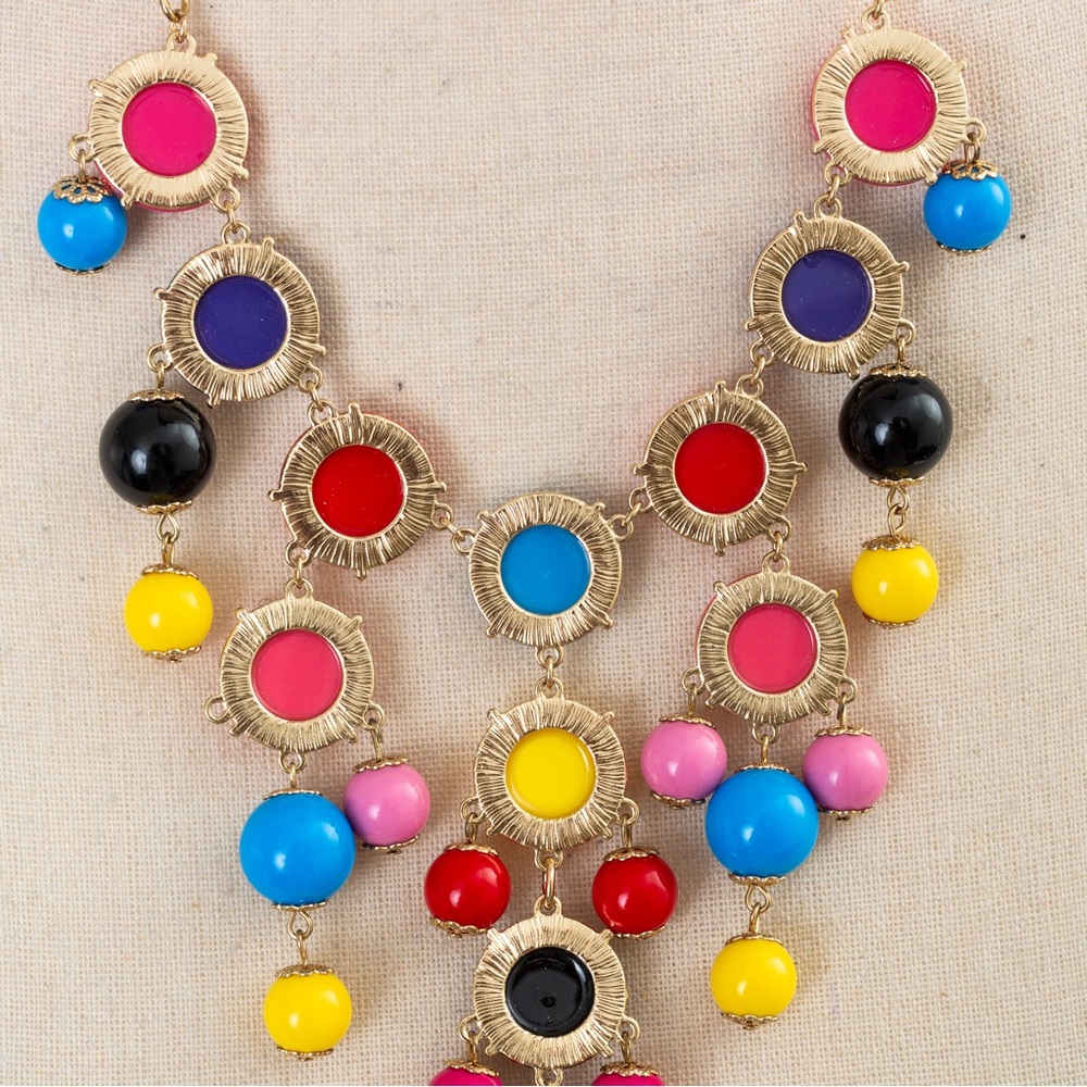 Statement necklace bib necklace multicolor stones Iman - Picture 9 of 15